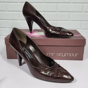 Vintage 80s Mr. Seymour Pumps 6.5 Dark Brown Leather Snakeskin High Heels